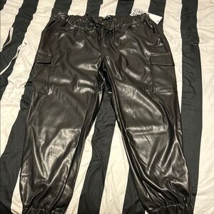 Black Faux Leather Joggers